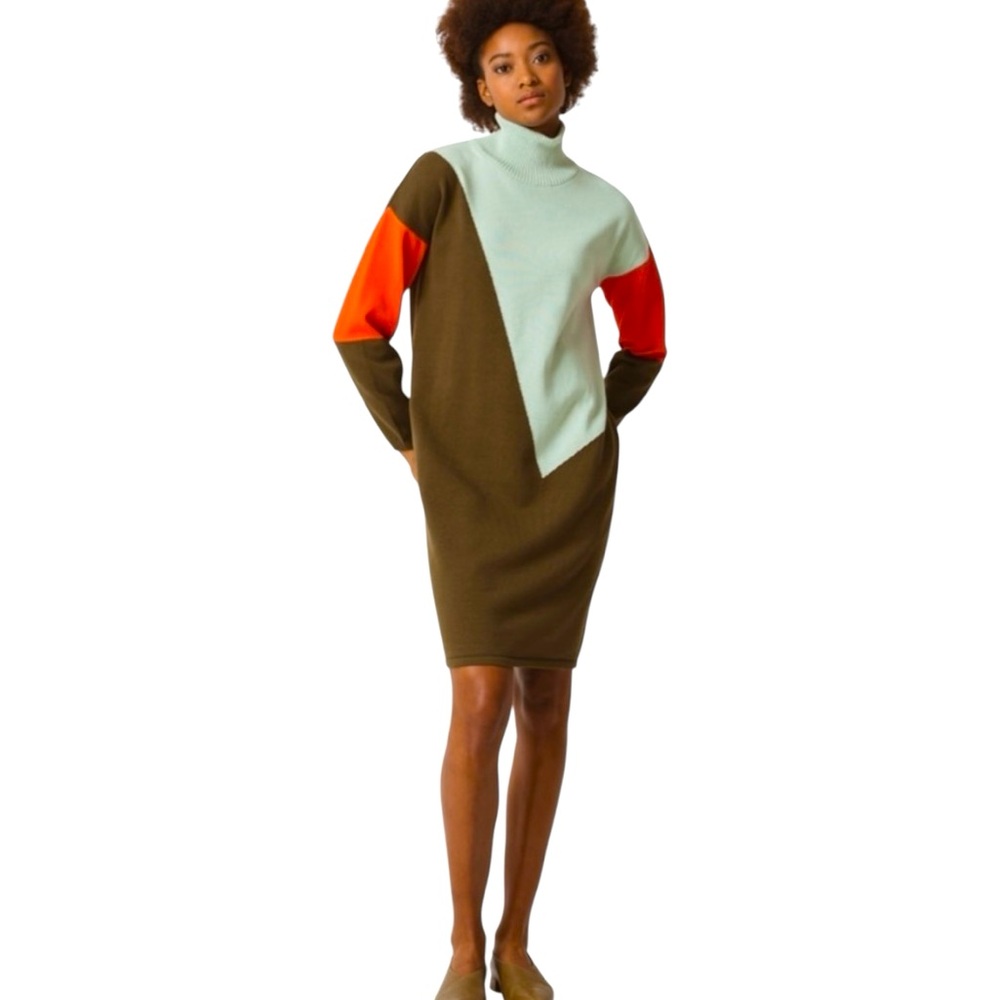 SKFK Colorblock Turtleneck Sweater Dress NWT Size Large